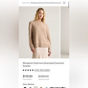 Quince Mongolian Cashmere Oversized Crewneck Sweater